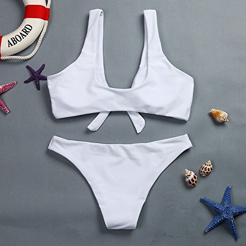 Women Bikini Swimwear,Teen Girls Cheeky Padded Push Up Bikini Set Two Piece Swimsuits Bathing Suits Tankini Monokini White - Thumbnail 2