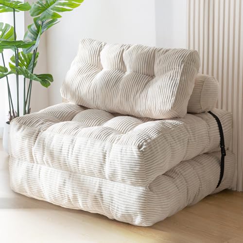 MAXYOYO Sofa Bed Foldable Convertible with Pillow, Mattress with Back Support, Portable Comfortable Sofa Bed for Living Room Bedroom Beige