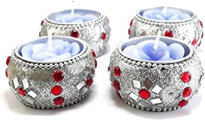 LOF Diwali Handmade Decorative Diya Lights Designer Candle With Holder Home Decoration, Set of 4