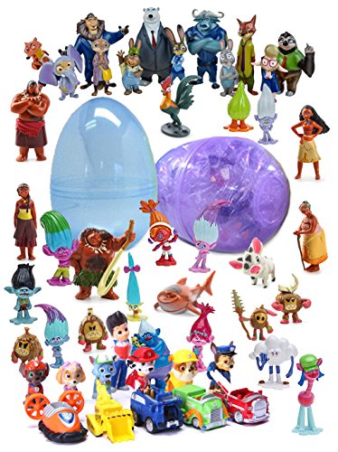 1 Toy Filled Jumbo Easter Egg With 12 Figurines Inside - My Little Pony, Trolls, Moana, Zootopia and More - Assorted Fun Characters - Great Party Favors - Durable Toys and Prefilled Egg