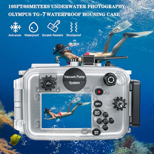 YaelHelens TG-7 Underwater Camera Case 60M Waterproof PC Material with O-Ring Gasket Compatible with Olympus OM System Tough TG-7 (White)