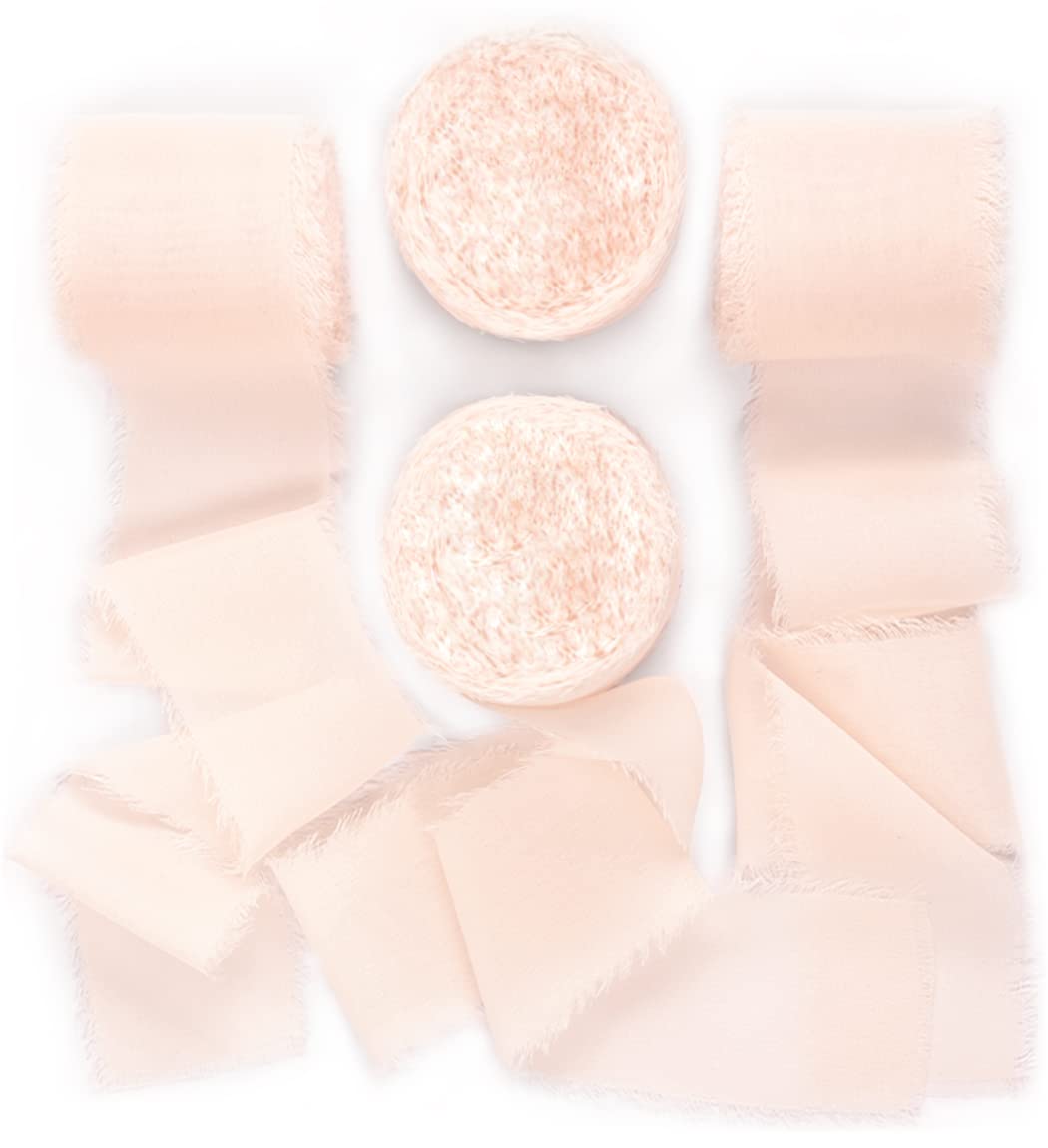 Socomi Rose Petal Handmade Fringe Chiffon Silk Ribbon 1-3/4" x 7Yd 4 Rolls Frayed Ribbons for Wedding Invitations Bridal Bouquets Gift Wrapping