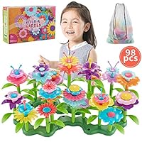 Bu-buildup Flower Building Toys, Garden Building Block, Pretend Gardening Toy, Creative Play Toy, 98 PCS Early Educational Toy, Build a Bouquet Floral Arrangement Playset for Kids Age 2, 3, 4, 5, 6, 7