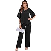 BONOYUER 2 Pieces Mother of the Bride Pant Suits for Women Dressy Chiffon Wedding Guest Outfits with Sleeves