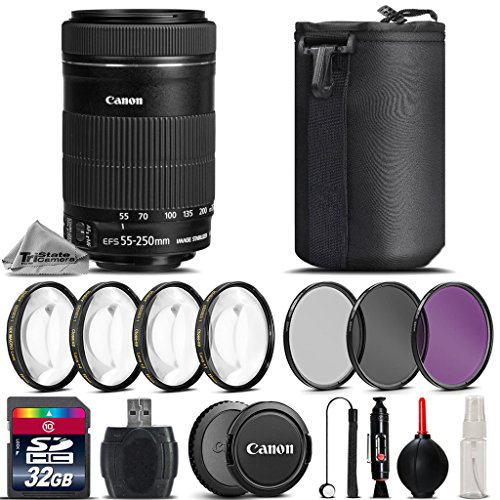 Canon EF-S 55-250mm f/4-5.6 IS STM Lens + 32GB Class 10 High Speed Memory Card + 4PC Macro Kit + UV-CPL-FLD Filters + Card Reader + Lens Cap Holder + Cleaning Brush - International Version Canon EF-S 55-250mm f/4-5.6 IS STM Lens + 32GB Class 10 High Speed Memory Card + 4PC Macro Kit + UV-CPL-FLD Filters + Card Reader + Lens Cap Holder + Cleaning Brush - International Version