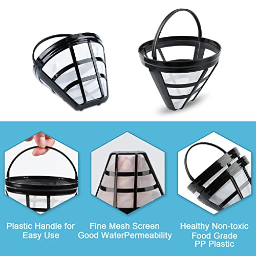 Byffoer 2 Pack Reusable Plastic Coffee Filter, 100 Mesh Basket for Most Coffee Machines, Washable Coffee Filter with Handle, Compatible with Kaffeekocher