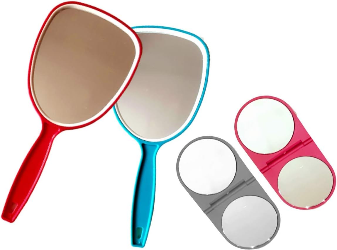 Always23 Hand Mirror, Handheld Mirror with Handle, Professional for Home, Salon, Barbers, Hairdressers, Pack of 2, Hand Mirror Plus 2, Pocket Size Mirror,: Furniture & Decor