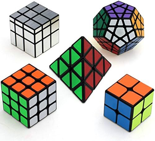 Puzzle Cube Set of 5, Haip 2x2x2 3x3x3 Magic Cube Mirror Cube Megaminx Cube Pyraminx Speed Cube Black (Base Holder Included)