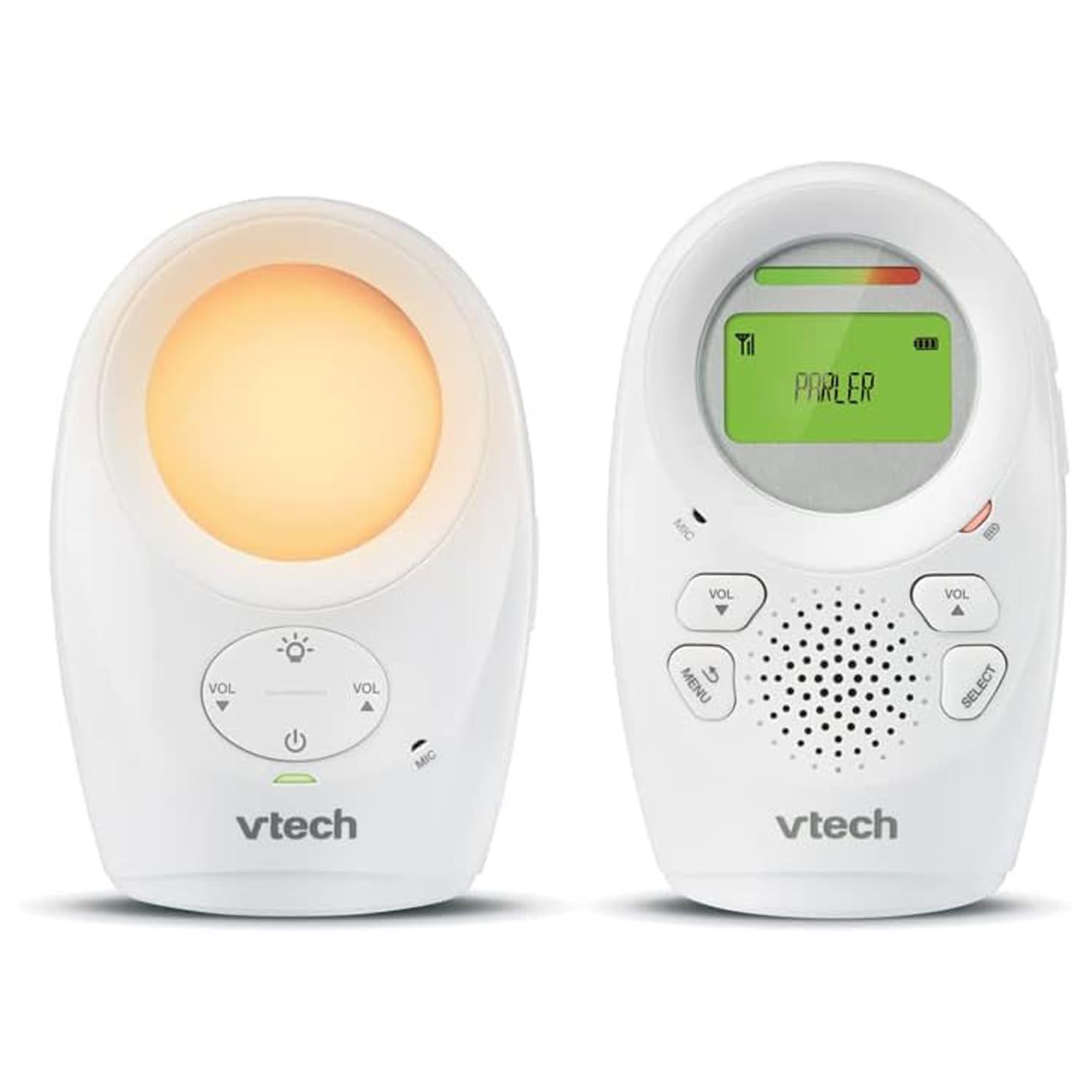 VTech BM1211 Baby-Audioüberwachungsmonitor, klare Klang- und Sicherheitsübertragung, Lange Reichweite, 5-stufiger Lautstärkeregler, Nachtlicht, Babysprechfunktion, Gürtelclip
