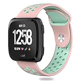 Hagibis Fitbit Versa Bands Sport Silicone Replacement Breathable Strap Bands for New Fitbit Versa Smart Fitness Watch（Pink&Teal）