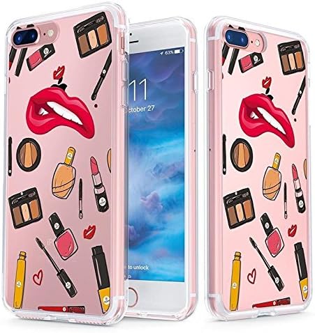 iPhone 8 Plus Case - True Color Clear-Shield Makeup Modern Women Collection Printed on Clear Back - Soft and Hard Thin Shock Absorbing Dustproof Full Protection Bumper Cover