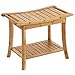 SONGMICS Bamboo Shower Bench Seat, Portable Spa Bathing Stool, with Towel Shelf for Indoor or Outdoor, Handles, Natural UBCB25Y