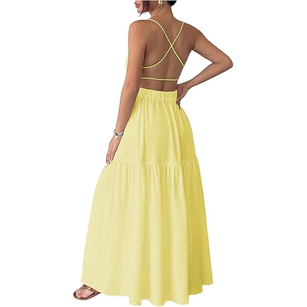 spaghetti strap midi dress flowy Sonia Yellow Maxi Dress - US 14