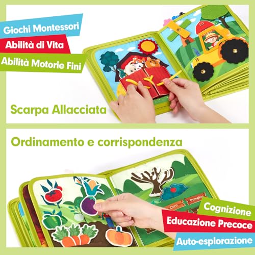 hahaland Busy Board Montessori Interactive Book 1 Year – Quiet Book Sensory Educational – Montessori Games 1 2 3 Years Table Felt Panel Activity Case Educational Gift for Children