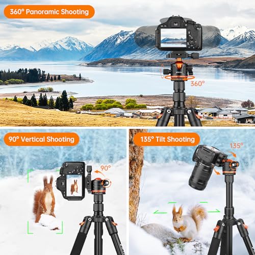 Victiv 200 cm Camera Tripod, Portable Stable Travel Tripod, 2-in-1 Tripod Monopod with 360° Panoramic Ball Head for DSLR Canon Nikon Sony, Aluminium Camera Tripod, Tripods for Smartphone
