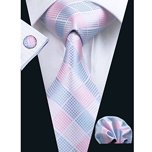 Hi-tie plaid tie pink blue wedding set