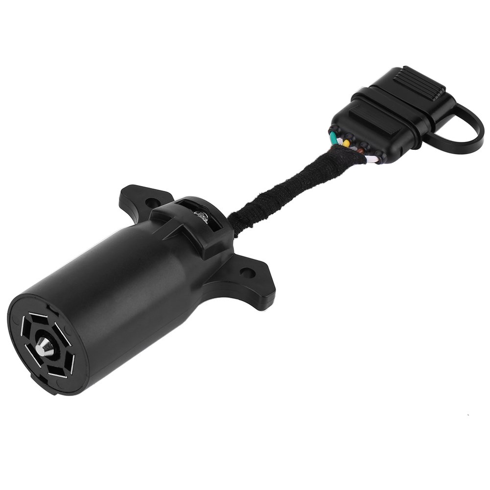 7 Pin Trailer Adapter, Voltage Range 6-24V, Caravan Adapter, 7 to 4 Pin Converter, Weatherproof Socket Blade, Round Socket Connector, for Caravan Towbar, RV, Motorhome, Van, Truck, Trailer