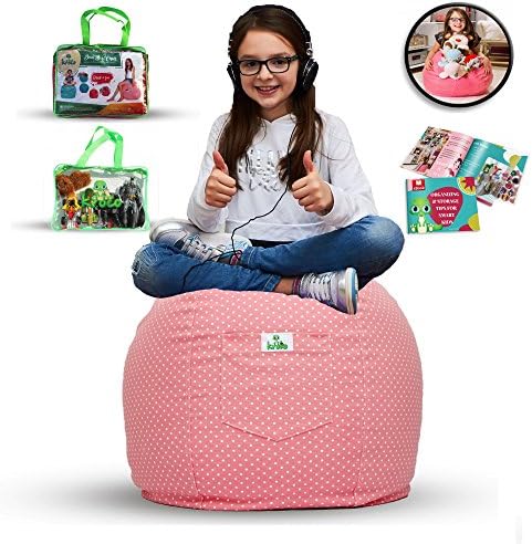 LARGE Stuffed Animal Storage Bean Bag –Stuff ‘n Sit Toys Storage - Clean up the Boys or Girls Room and Put Those Critters to Work for you-Pouf Storage (30'' Pink)