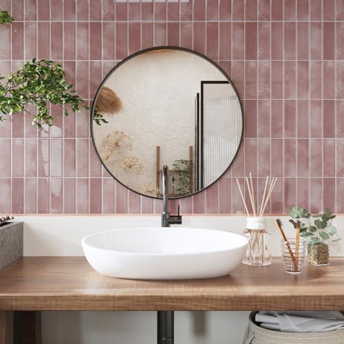 CRE8TIVE Peel and Stick Backsplash Tile Pink Marble Look 12x12 Inch Self-Adhesive Faux Ceramic Wall Tiles Stickers, Heat Resistant Kitchen Tile Backsplash for Wall, Shower, RV Living Room (4-Pack)