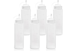 6 Pack Double Scales Condiment Squeeze Bottles with Twist on Caps and Measurement, Leakproof Squirt Reusable Plastic Sauces O