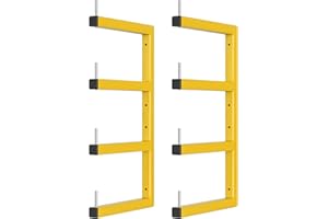 RICIAKIK 2-Pack Lumber Storage Rack, Wood Storage Racks Wall Mount, Heavy Duty Garage Wood Organizer with 4-Level System, Yellow Utility Rack Organization Up 800 Lbs, Metal Lumber Shelf for Indoor and Outdoor