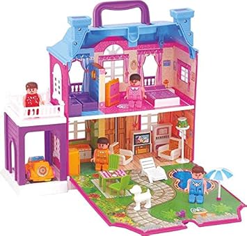 Toys Island Beautiful Doll House Pink Dream Palace with Light, Furniture, Figurines (40 Pcs)
