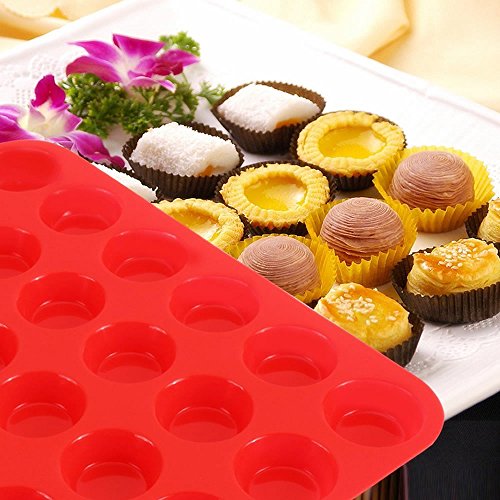 Premium Silicone Mini Muffin & Cupcake Baking Pan Large Non Stick 24 Cup Cookies Molds Bakeware Tin Soap Tray Mould by Meiso (Set of 2) (Red) - Thumbnail 6