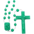 Bulk Plastic Rosary Beads Pack of 25 -Green Plastic Rosaries Made in Italy - Each Rosary Individually Packed in a Bag