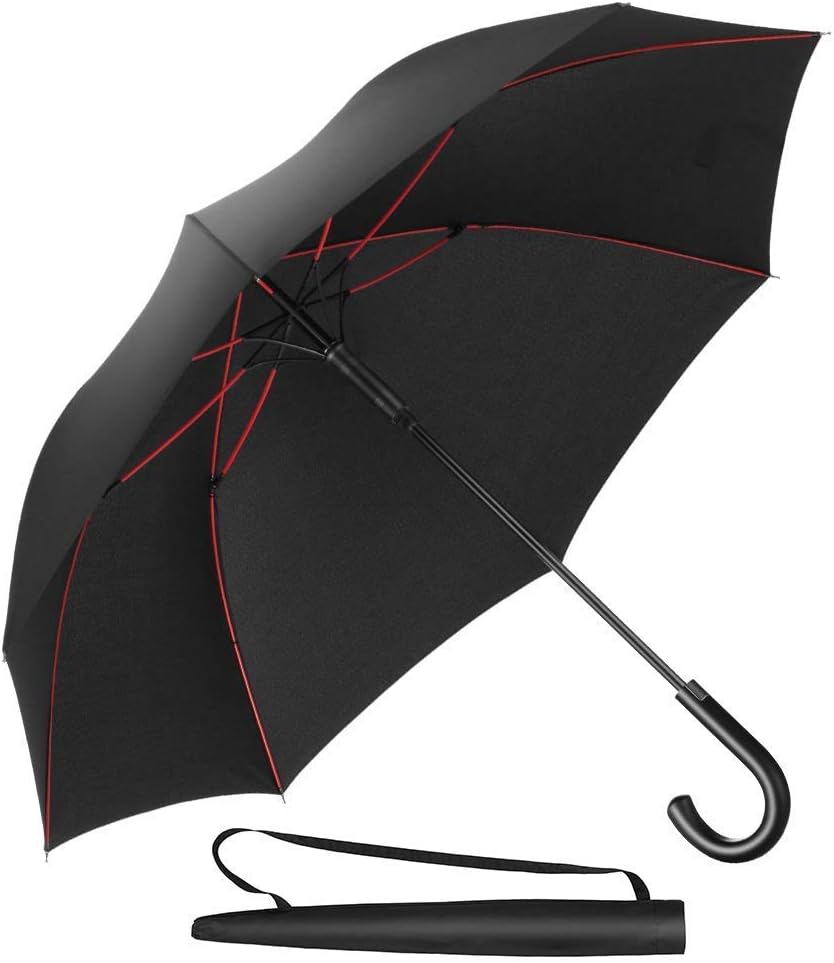 Newdora Stockschirm Regenschirm Windproof Manuelles Schließen Fiberglas Rippen Golf Umbrella Lightweight Extra Large 210T Wasserdichter Golfschirm Herren Damen mit rutschsicherem Griff (Schwarz)