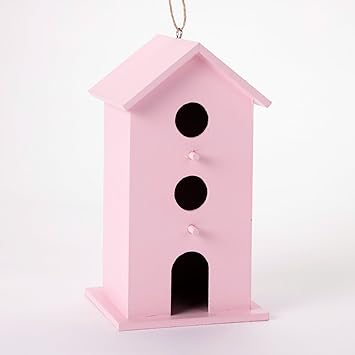 Decorative Wooden Bird Bird Feeder House With Pink 11x10x19 Cm