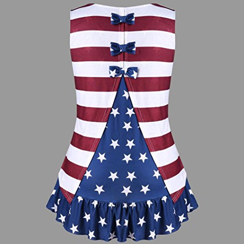 Howley Fashion Womens Plus Size American Flag Print Ruffles Bowknot Patriotic Tank Tops (2XL) - Thumbnail 6