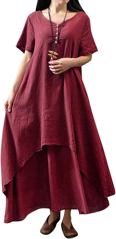 Romacci Women Boho Dress Casual Irregular Maxi Dresses Vintage Loose Cotton Viscose Dress,S-5XL