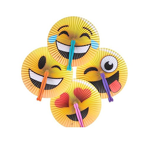 Bargain World 10" Emoticon Folding Fans [12-Pack] | Fun & Exciting Hand Fans For Kids & Teenagers From Our Huge Collection | Sticky Notes Included - Thumbnail 3