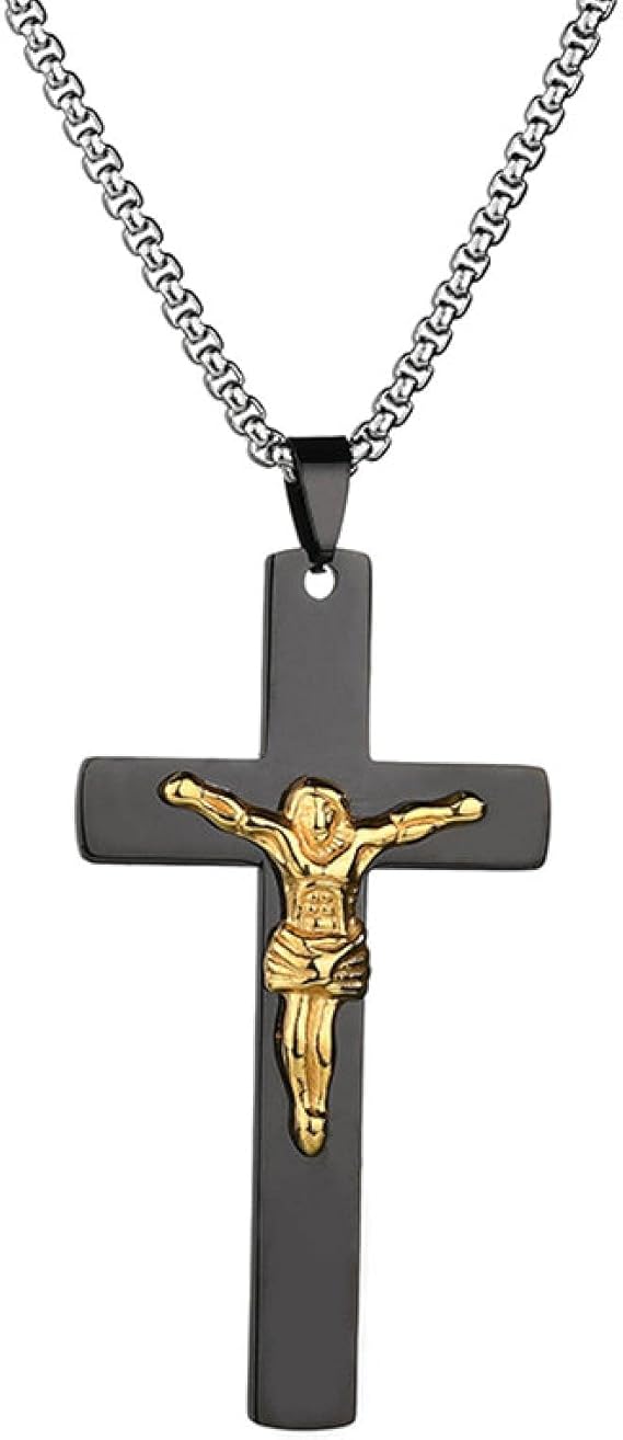KSJEHW Collana Croce Uomo Acciaio Inossidabile Gesù Crocifisso Pendente Collana Con Catena Veneziana 61CM(Oro - Foto 9
