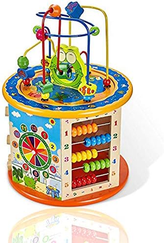 Gleeporte 8-in-1 - Wooden Activity Play Cube | Includes Tic Tac Toe Game | Multi-Function, Deluxe, Learning Multi Sensory Educational Toy for Toddler & Kids with Turning Base | Ideal Gift