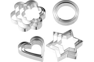 12 Pcs Cookie Cutters Set Stainless Steel Shapes for Baking, Polymer Clay Fruit Cutting Cutters,Making Cakes and Biscuits, Ro