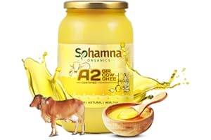Sohamna Organics Premium A2 Gir Cow Cultured Desi Ghee 500ml | Natural Ghee | Vedic Bilona Method | Pure, Healthy, Non-GMO, Grass fed with Gut Health