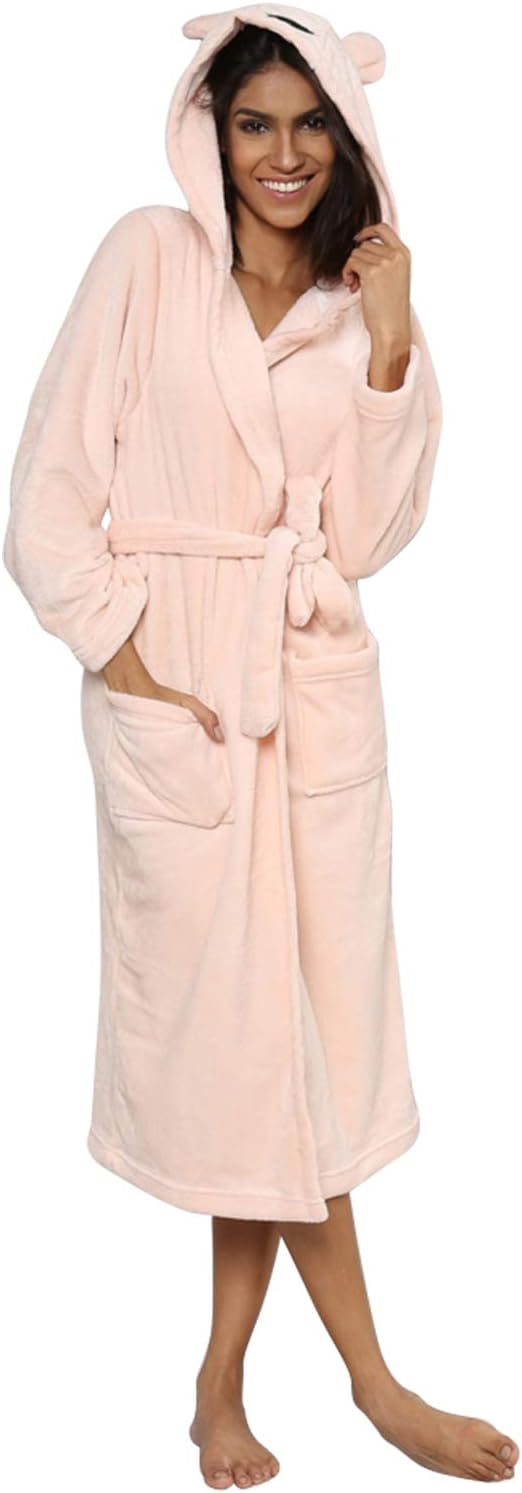 LAPAYA Women's Fleece Robe Calf Length Long Sleeve Fluffy Plain Plush Zip Front Bathrobe
