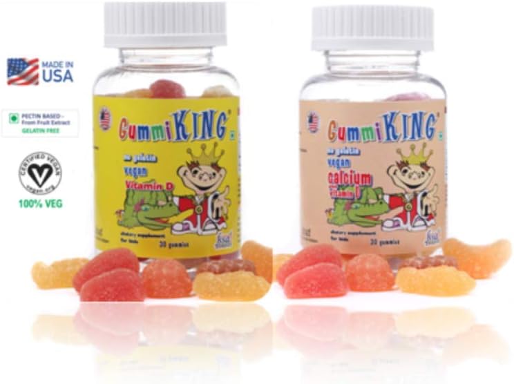 Gummi King Combo Pack of Vitamin D(30 Counts) & Calcium + Vitamin D(30 Counts)-Perfect Bone Development Formula For Kids