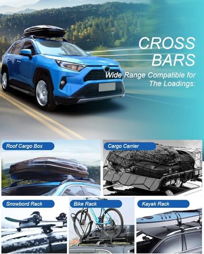 Roof Rack Cross Bars for Toyota RAV4 2019-2023 (Not Fit Models for Adventure/TRD Off-Road). Anti-Theft Lock Mechanism Black Matte Aluminum Anti-Corrosion crossbars
