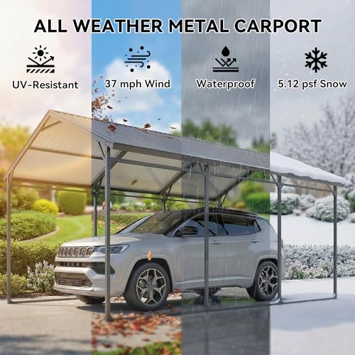 Outsunny 10 x 15FT Metal Carport, Heavy-Duty Carport Canopy with Reinforced Galvanized Steel Frame & Roof, All-Weather Protection Outdoor Garage for Truck Boat Tractor RV