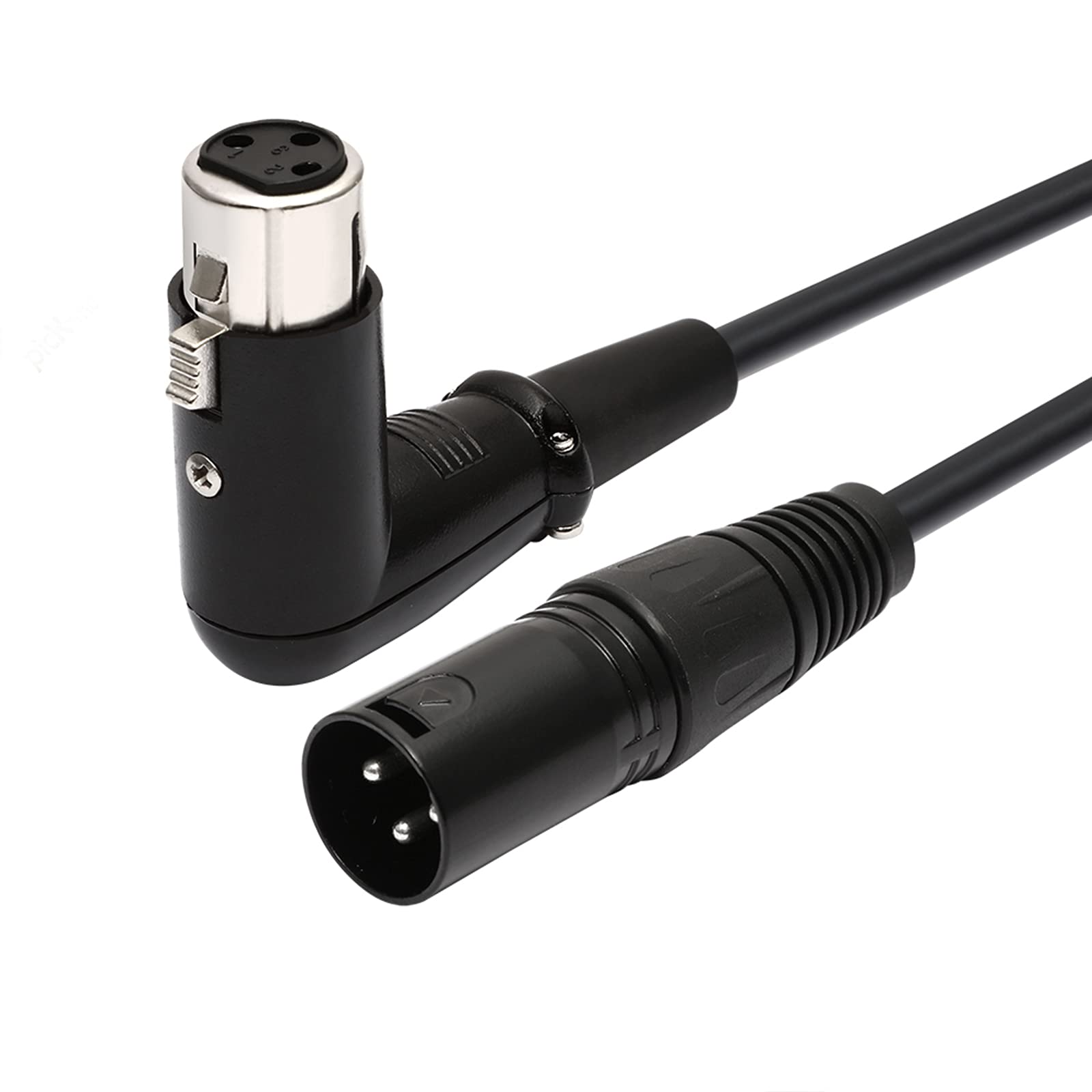 Oluote 3 Pin XLR Male to Female 90 Degree Right Angle Microphone Audio Extension Cable (0.2M / 0.66FT)