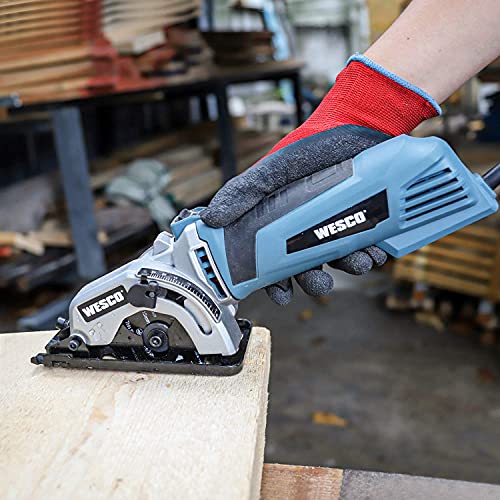 Mini Scie Circulaire,WESCO 500W Mini Scie Multifonction avec 2 Lames,5100/min, Profondeur de Coupe Maximum 27mm pour Couper le Bois,le Métal Mou,les Carreaux et le Plastique
