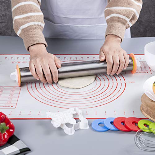 Cooperdisn Adjustable Rolling Pin and Silicone Baking Mat Set