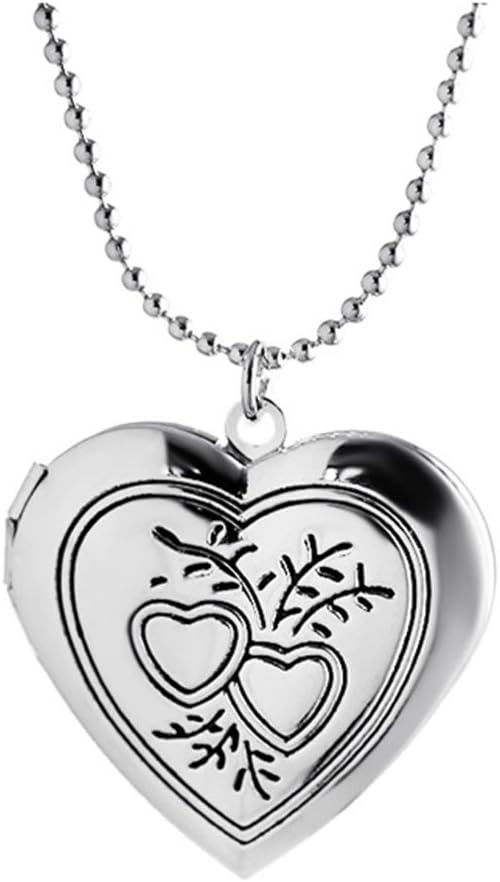 Heart Locket Necklace That Hold Pictures Vintage Charm Antique Pendant Flower Engraved Women Men