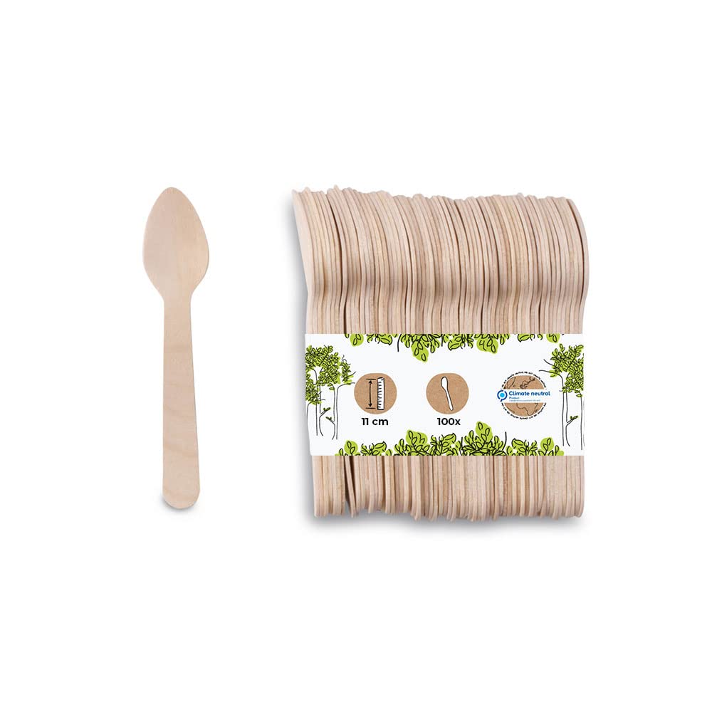 BIOZOYG Environmentally Friendly Disposable Crockery Espresso Spoon I Wooden Cutlery Soup Spoon Wooden Spoon Disposable Cutlery I Biodegradable and compostable Cutlery I 100 x Spoons 11cm