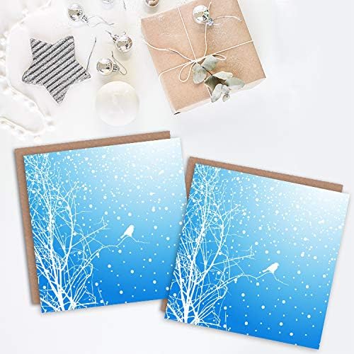 Wee Blue Coo Christmas Cards 6 Pack Bird Winter Snow Trees Set Blank Xmas Cards, 15 x 15 cm - Image 3