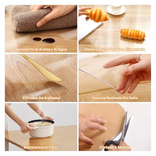 JoalGfda 1.5mm Mantel Individual de PVC Transparente, Resistente al Agua y al Aceite, Ideal para Mesas de Comedor, Mesas de Café, Escritorios y Tocadores (90x160cm)