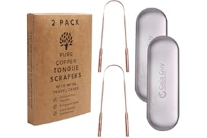Gaia Guy Copper Tongue Scraper with Metal Case - 2 Pack - Plastic Free Tongue Scrapers for Adults, Tongue Cleaner for Oral Ca