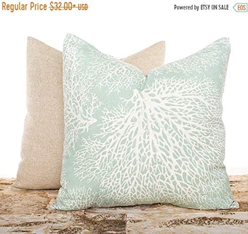 Miiyu6Bird Burlap Brown Throw Pillow Cover Seafoam Coral Pillowcase Ocean Decor Nautical Pillow Shams Neutral Cushions Set of 2